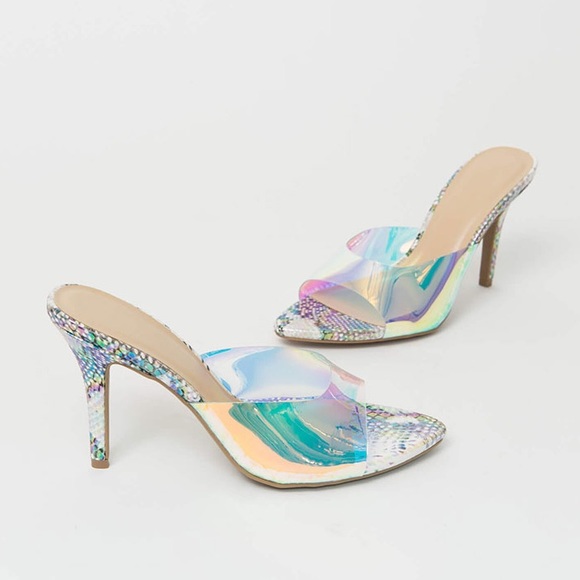 💘 LAST ONE 💘 Holographic Iridescent Snake Print Mules - Picture 7 of 7